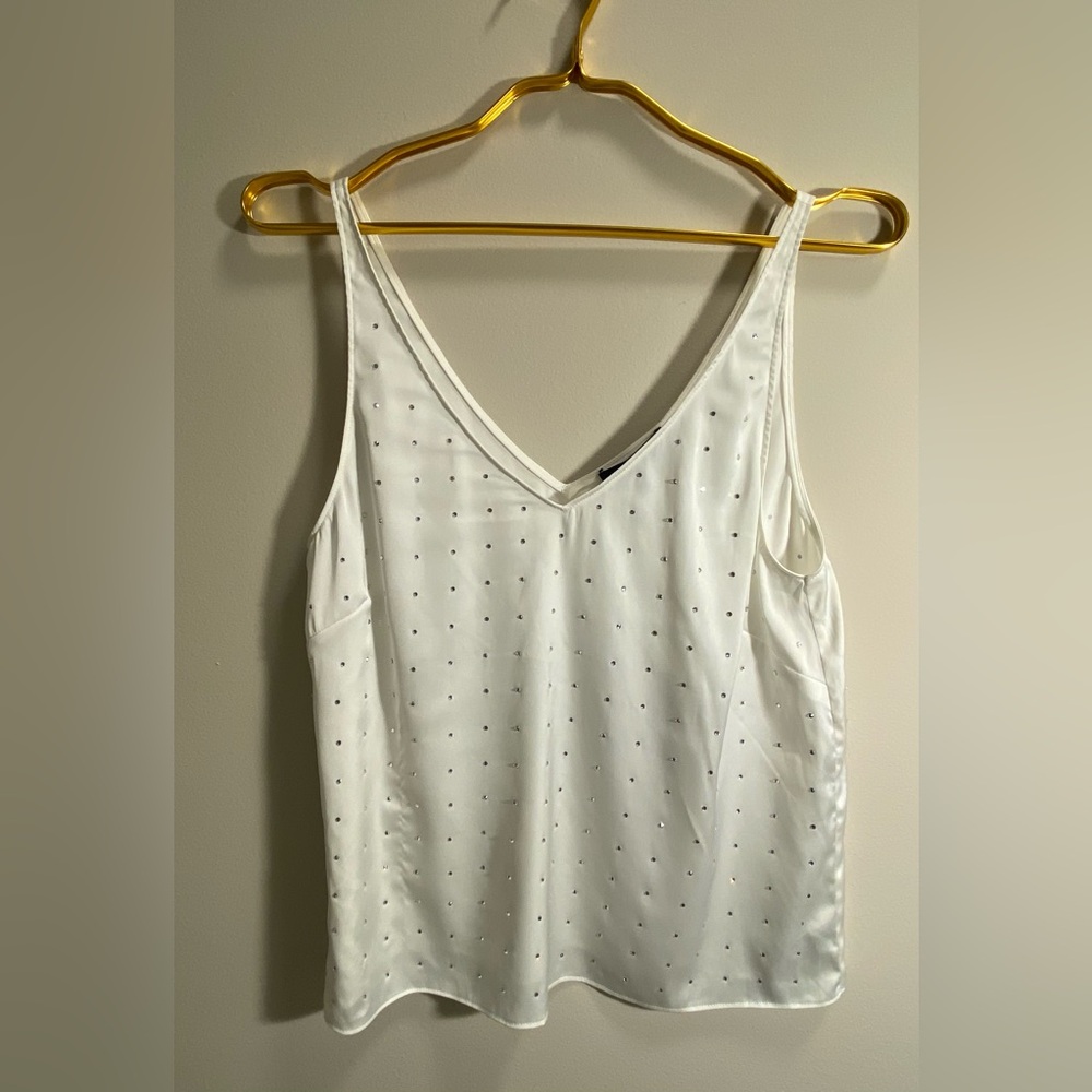 NWT Generation Love Marcie Satin Crystal White Tank Top Camisole XXS ( flaw )